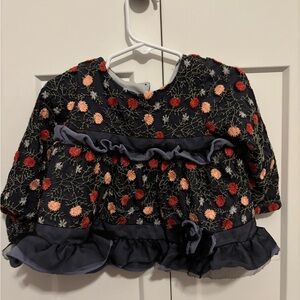 Floral Embroidered Kids Blouse - Black and Red